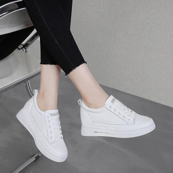 

dress shoes trend joker round head two-color shoelaces increase high lace casual women, Black