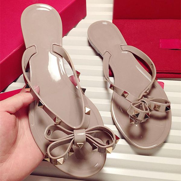 

slippers yd-ever summer fashion brand girl rivets slipper jelly shoes women black lady slides slip on mules flip flops apricot pink