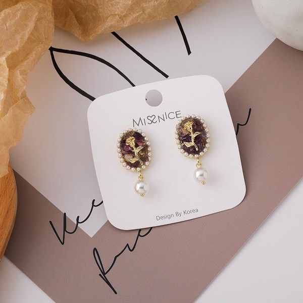 

dangle & chandelier nostalgic design vintage purple gravel crystal rose flower round bead drop earrings for women fashion jewelry accessorie, Silver