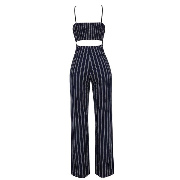 

women's jumpsuits & rompers 2021 arrival womens clubwear strappy striped playsuit bandage bodysuit party jumpsuit combinaison femme a41, Black;white