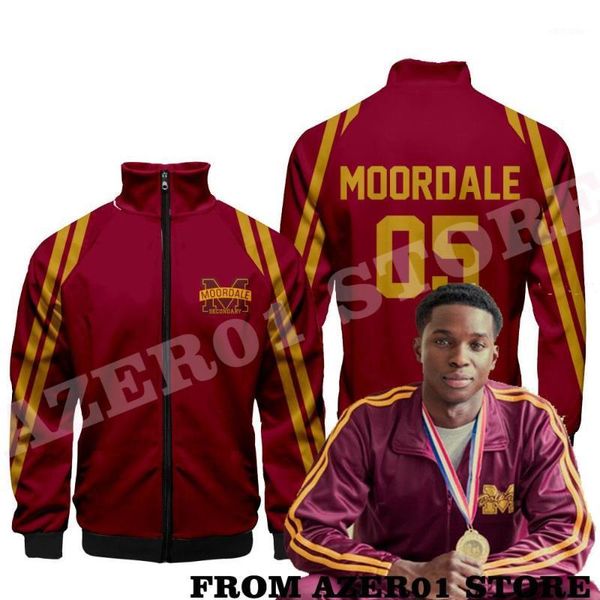 

men's jackets moordale swim team us tv series zipper shoulder jacket stand-up collar streetwear long sleeve hoodies sweatshirt, Black;brown