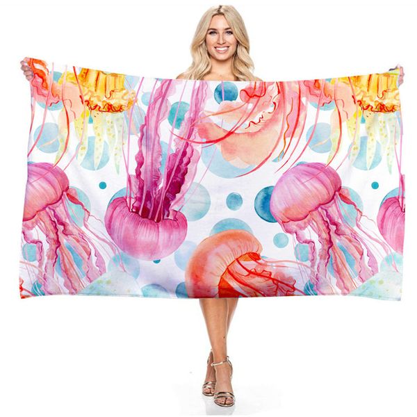 

colorful deep sea jellyfish beach towel digital printing rectangular bath towel microfiber table cloth printed outdoor camping picnic towel