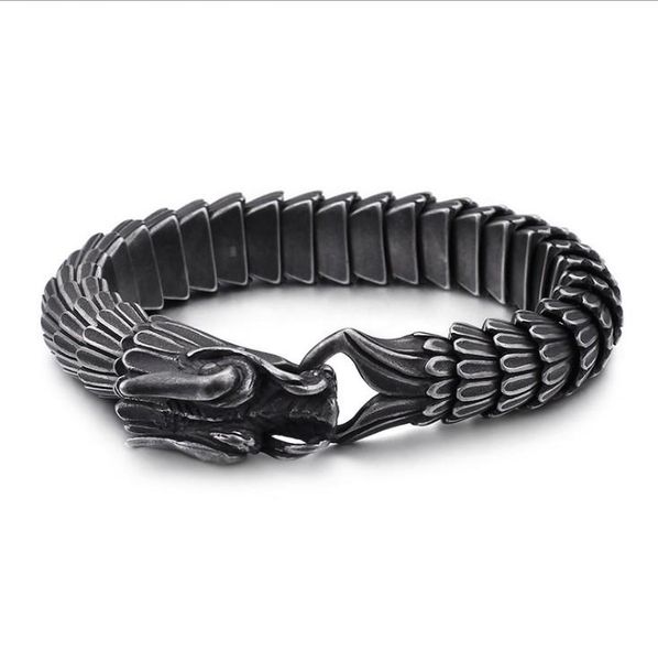 

link, chain punk animal dragon charm bracelet men vintage stainless steel black matte china blessing biker bangle jewelry