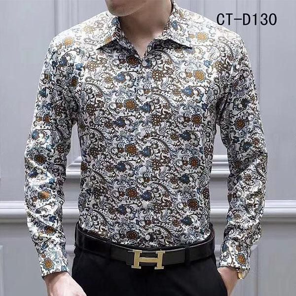 

new fashion designer slim fit shirts men black gold floral print mens dress shirts long sleeved business casual shirts males clothes, White;black