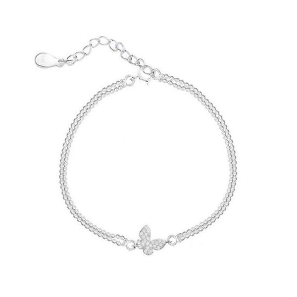 

link, chain elegant female shiny crystal butterfly double layer bracelet silver color for women's valentine's day gift, Black
