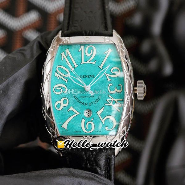 

2021 model 42mm newyork arsham studio automatic mens watch steel carved texture case green blue dial black leather strap watches hello_watch, Slivery;brown