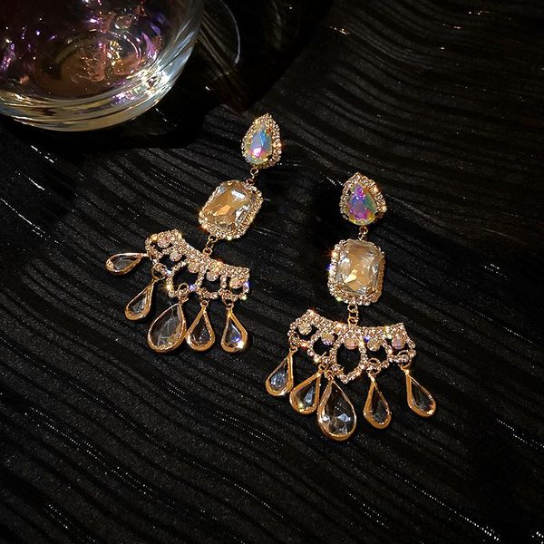 

minar hyperbole bling waterdrop crystal earrings for women mujer geometric full rhinestones dangle pendientes & chandelier, Silver