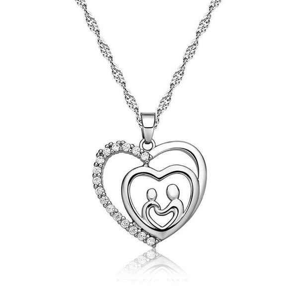 

pendant necklaces wholesale 12pcs/lot heart zirconia charm mom wife love gifts choker fashion jewelry for women, Silver