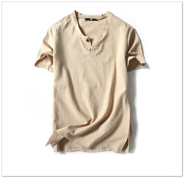 

men's t-shirts summer linen short-sleeved t-shirt retro cotton and half-sleeved trendy thin, White;black