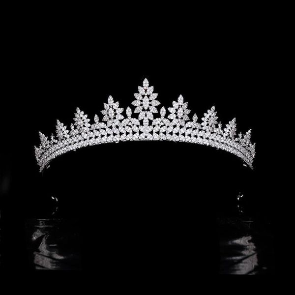 

hair clips & barrettes forest series micro-inlaid zircon crown wedding headdress leaf tiaras dress accessories hq0405, Golden;silver