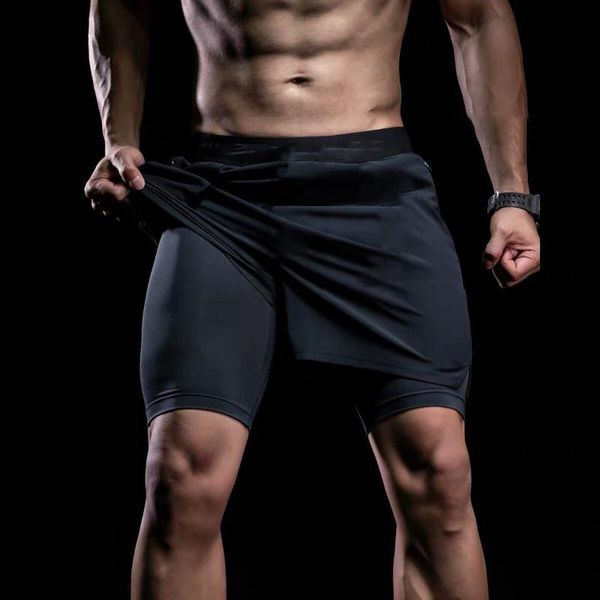 

running shorts 2021 men's 2 in 1 double deck summer sport short pants quick dry training clothing gym fitness for men, Black;blue