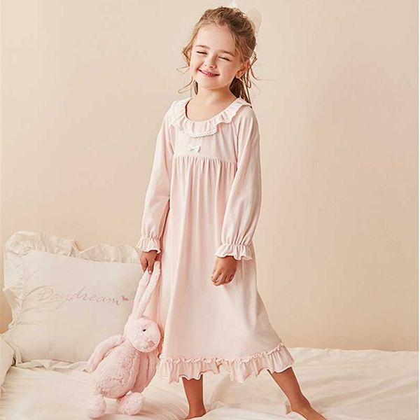 

children girl lolita dress princess sleepshirts vintage kid ruffles nightgowns.courtly style toddler nightdress lounge sleepwear 211130, Blue;red