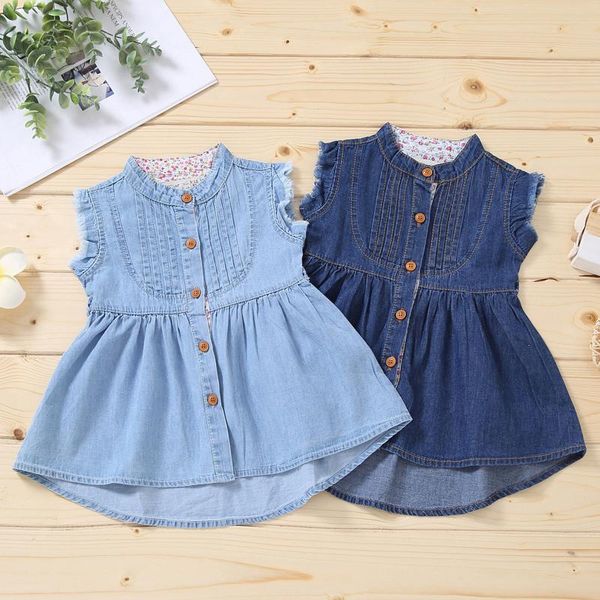 

girl's dresses toddler kids baby girls summer ruffle button denim mermaids tail princess dress girl clothes children's clothing, Red;yellow