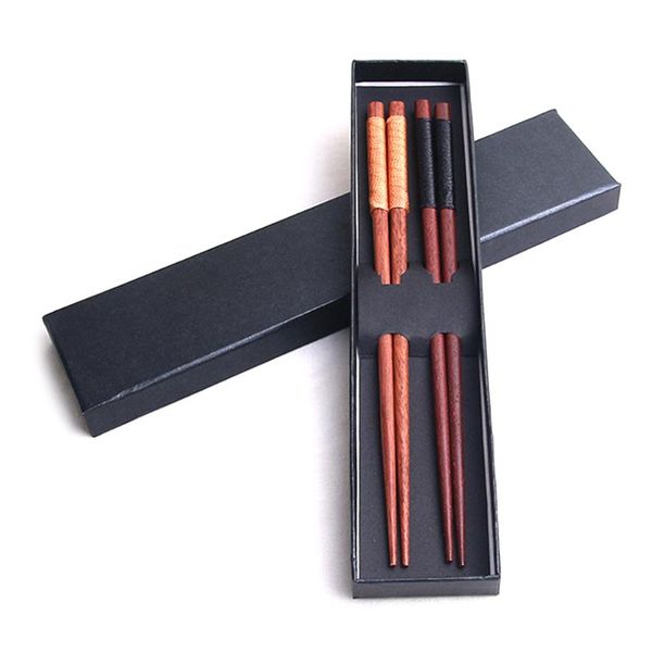 Chopsticks 2 pares caixa presente natural antiderrapante estilo chinês eco amigável reutilizável com titular de fio de madeira