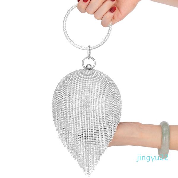 

fashion dinner rhinestone evening bags stylish handbags for women round with tassel trendy ladies diamond purse