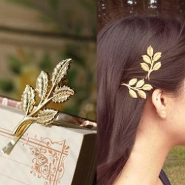 

hair clips & barrettes fashion women olive branch tree leaf metal clip headdress beautiful bride side jewelry gift wholesale, Golden;silver
