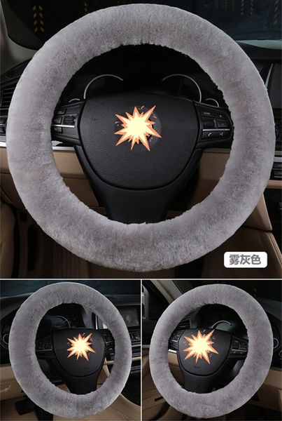 

girly fluffy furry velour interior car steering wheel cover glove grey