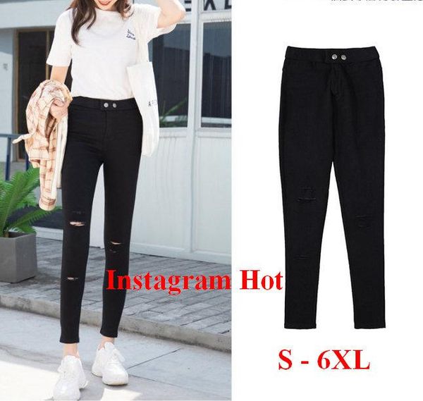 

women's jeans ripped pants womens skinny plus size elastic 5xl 6xl leggings korea style motorcyle hole denim japanese ouc362, Blue