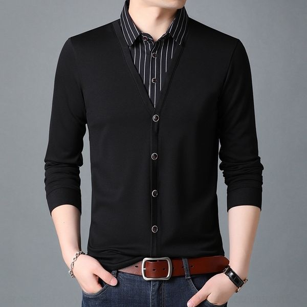 

jki collar fake two stripe men's long sleeve slim bottomed - shirtt-shirt men's t-shirts) 6300 series, White;black