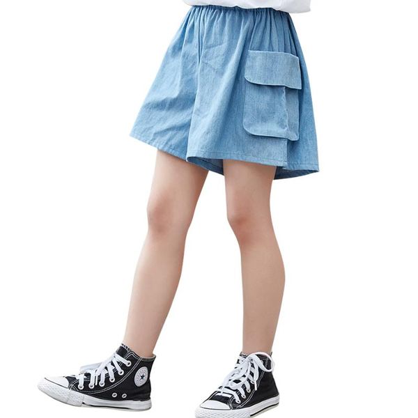

jeans for girl embroidery short kids pockets trousers children casual style children's summer clothing, Blue