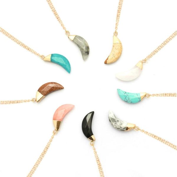 

pendant necklaces multi color natural stone moon necklace raw crystal, Silver