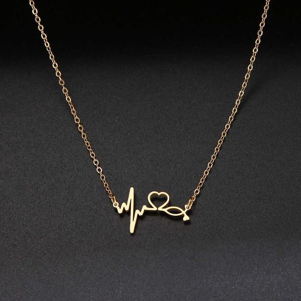

stethoscope - gold necklace with female heartbeat, stainless steel pendant, ideal as a gift for doctors or nurses, Silver
