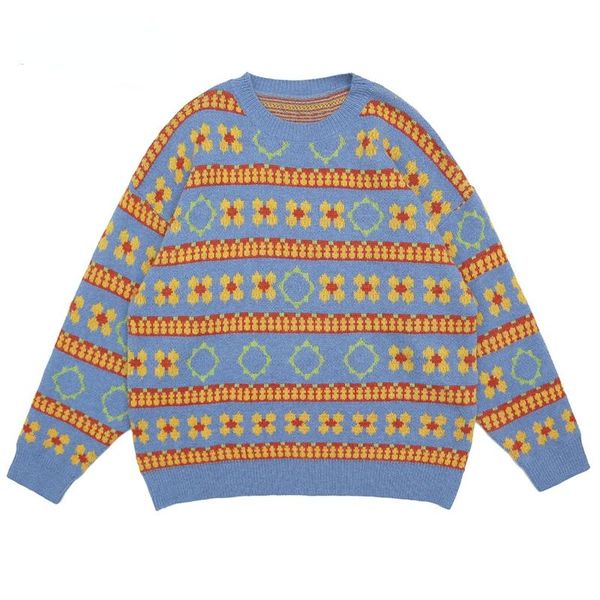 

men's sweaters flowers pattern color block knitted sweater men women 2021 hip hop pullovers harajuku streetwear cotton kint pullover, White;black