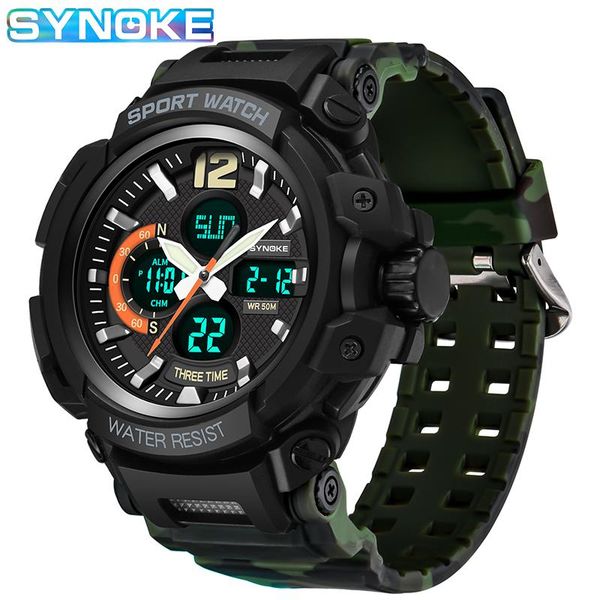 

sports watch men 50m waterproof multifunction military watches dual display electronic fashion wristwatch montre homme wristwatches, Slivery;brown