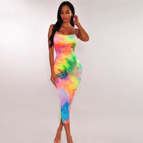

tie dye slip backless summer autumn women fashion high waist slim party elegant bodycon midi dress 210527, Black;gray