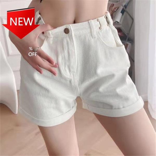 

women's jeans korean chic adjustable buckle high waist loose wide leg pants shorts 21 summer curling denim, Blue