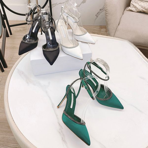 

luxury designer women's summer fashion sandals bridal wedding pointed shoes size 35-42 with box, Black