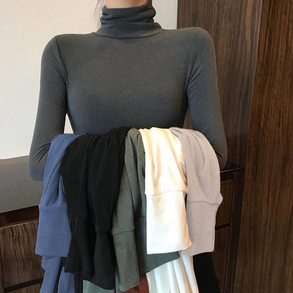

tees women's t-shirthalf high collar base coat white long sleeve t-shirt female 2021 korean spring and autumn student's foreign s