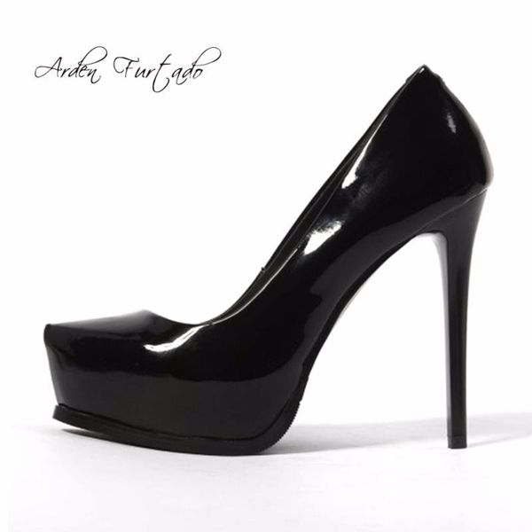 

dress shoes brand woman genuine leather high heels pumps 12cm women wedding blue grey pink red slip-on round toe platform, Black