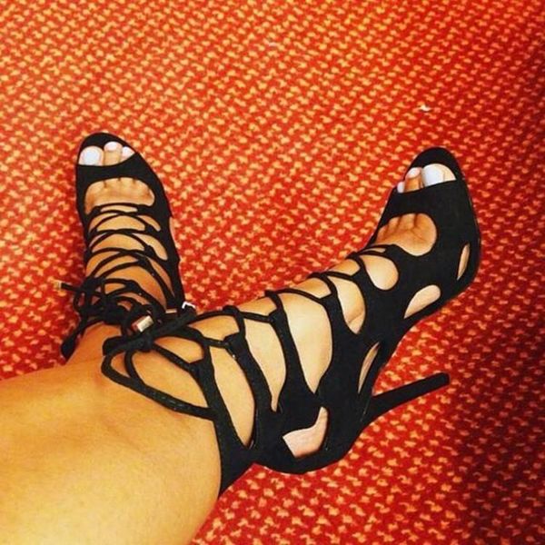 

dress shoes ashiofu handmade ladies high heel sandals crosscriss straps party prom summer night-club dance fashion, Black