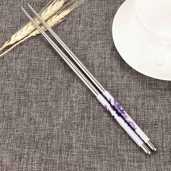 

wholesale and drop selling in 2021 1pair length white flower pattern stainless steel chopsticks pair support
