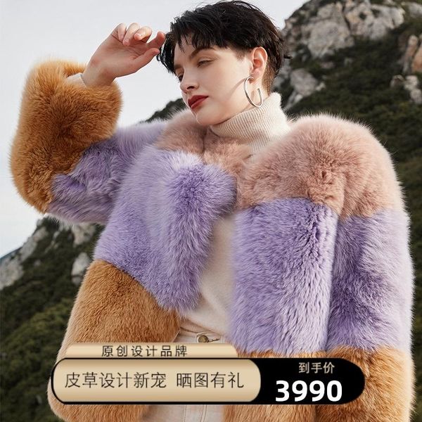 

women's fur & faux besfunny2021 autumn and winter ly imported finnish grass short color contrast coat for young women, Black