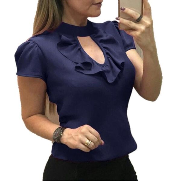 

women's blouses & shirts elegant short sleeve women ruffles hollow out front shirt female fashion summer clothes 2021 sj2522m, White