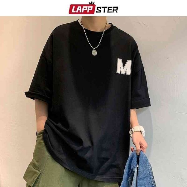 

lappster men harajuku m print summer t shirt tees mens black korean fashions funny tshirts japanese streetwear clothing 210329, White;black