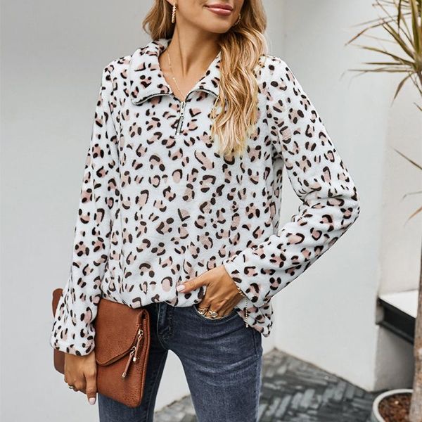 

winter womens thick pullover turn-down collar female warm leopard sweatshirt 2021 casual autumn loose hoodie for ladies women's jackets, Black;brown
