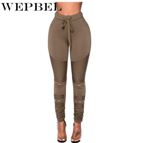 

women's pants & capris wepbel fashion high waist stretch skinny pencil autumn patchwork lace-up pleated zipper, Black;white