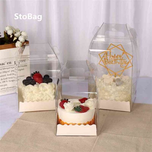 STOBAG 10PCS Hortalecido Portátil Transparente Bolo De Aniversário Caixa De Pão De Pão De Embalagem De Embalagem De Festa de Aniversário Festa de Casamento 210724