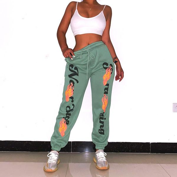 

women's pants & capris autumn winter flame print bouquet foot women loose sports and leisure drawstring trousers, Black;white