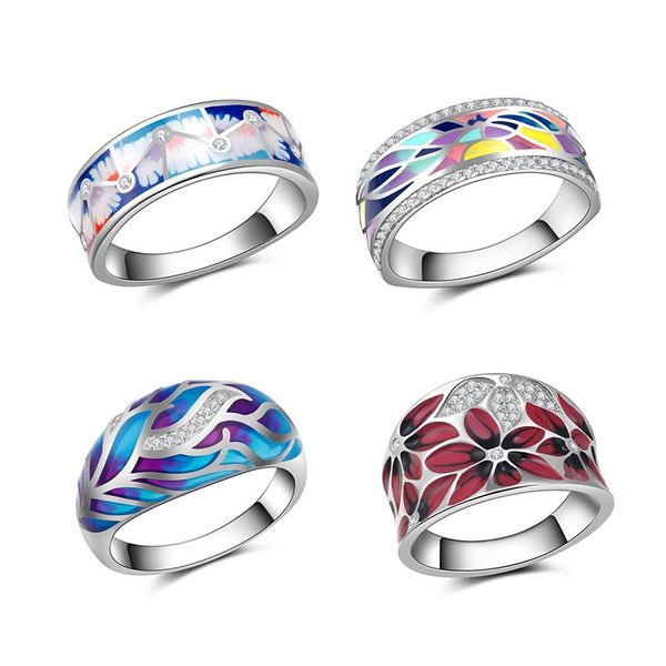 

cluster rings simple fashion geometric flower enamel glazed epoxy resin jewelry ring high-quality metal inlaid artificial gemstones, Golden;silver