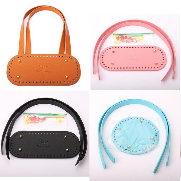 

bag parts & accessories set pu leather bottom oval shaper cushion pad thin straps tool for making diy shoulder handbag purse with rivet hole, Black