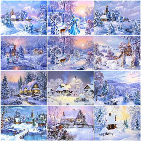 

paintings azqsd paint by number canvas painting kits winter landscape diy unframe acrylic coloring numbers tree home decor