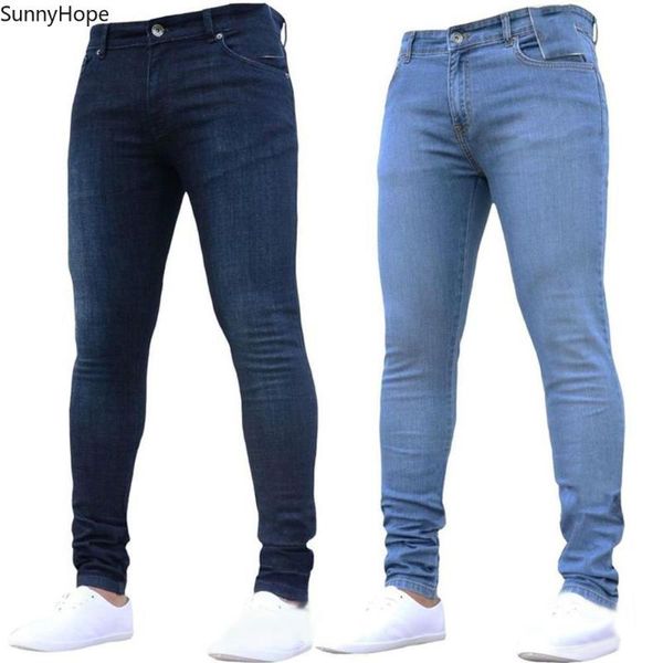 

men's pants 2021 mens skinny jeans super men non ripped stretch denim elastic waist big size european long trousers, Black