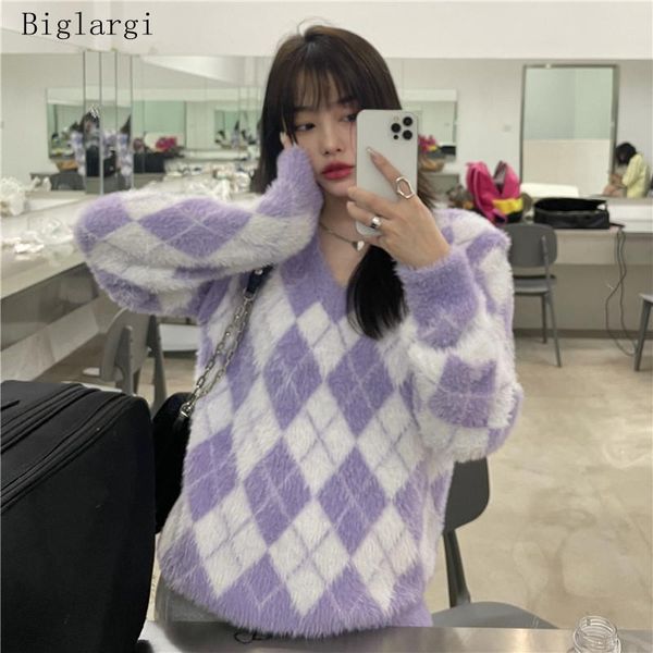 

women's sweaters autumn winter plaid knitted sweater women vintage pullover detachable long sleeve ladies korean style casual jumper, White;black