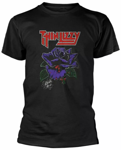 

official thin lizzy t shirt black rose black mens classic rock metal tee, White;black