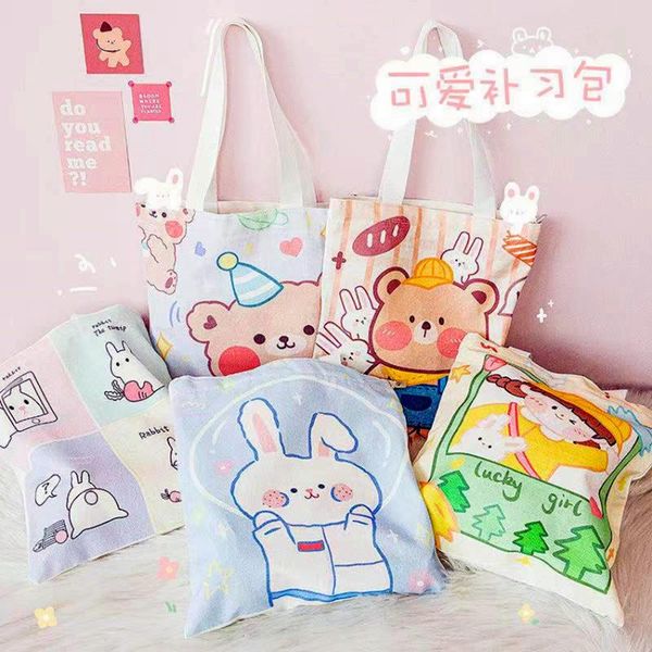 

evening bags women canvas shopping bag japanese girls kawaii bear school shoulder book eco handbag tote female grocery shopper