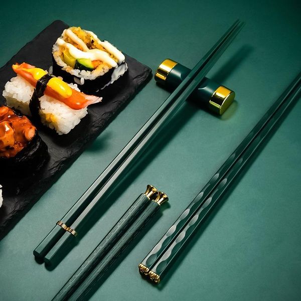 

chopsticks 5 pairs japanese alloy non-slip high temperature tableware reusable sushi sticks household utensils